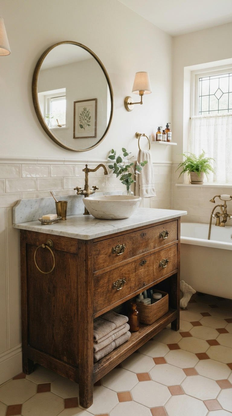 22. Antique Bathroom Vanity With Marble Top