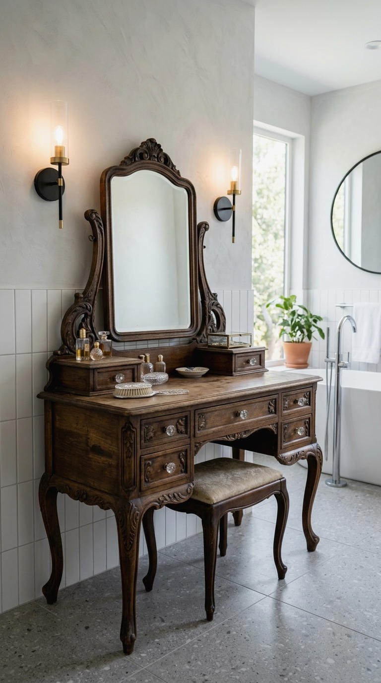 19. Antique Makeup Vanity Bathroom Style
