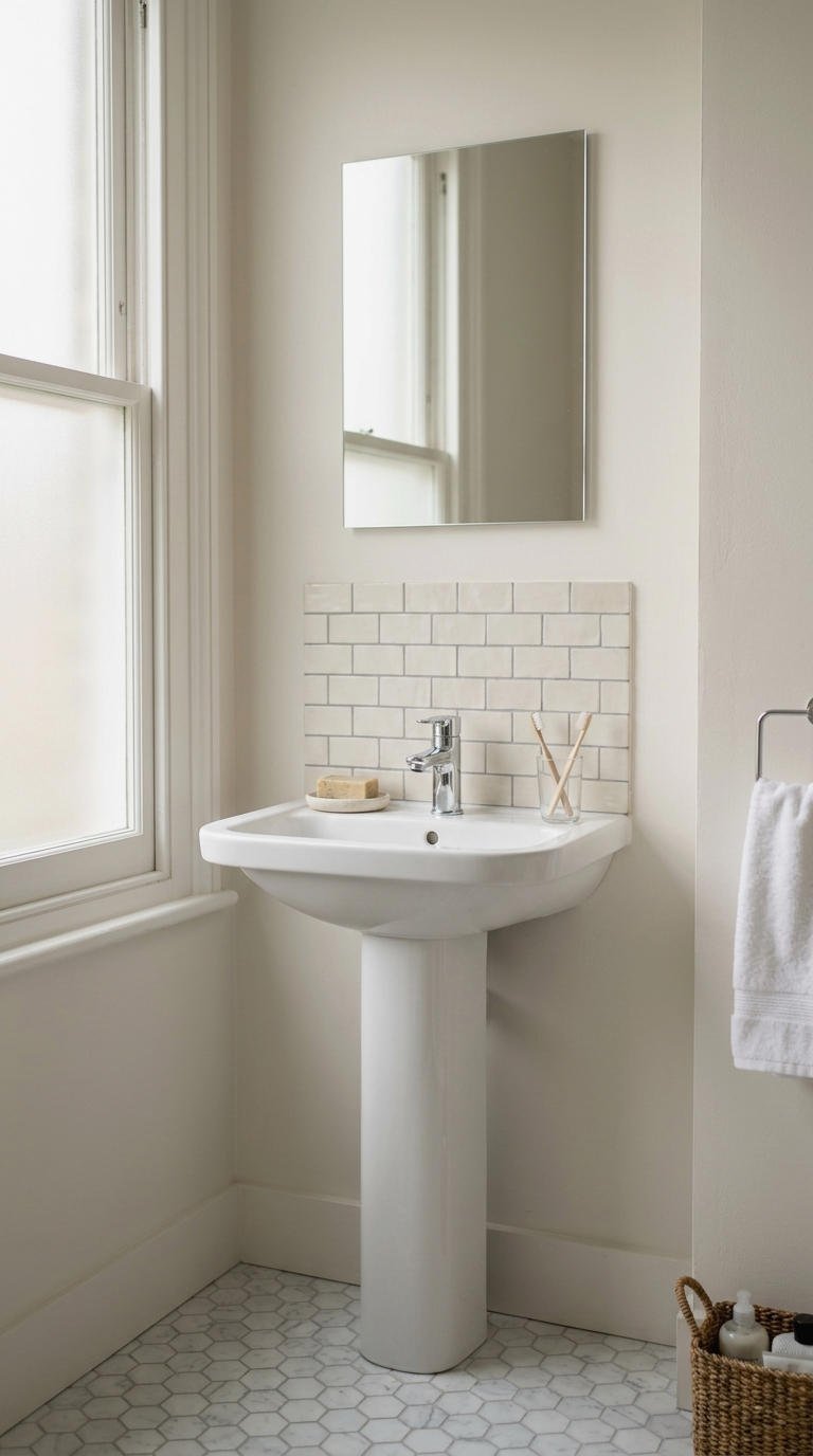 23. Backsplash Styling Behind a Pedestal Sink