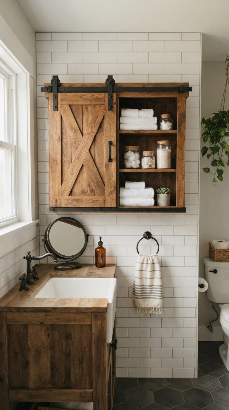 22. Barn Door Bathroom Wall Cabinet