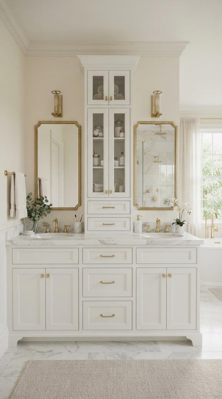 4. Bathroom Vanity With Center Storage Tower