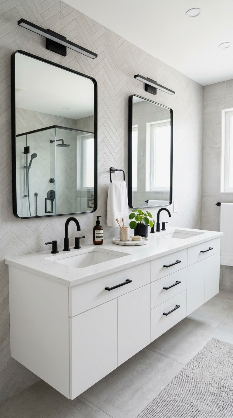 8. Black Hardware White Vanity Contrast