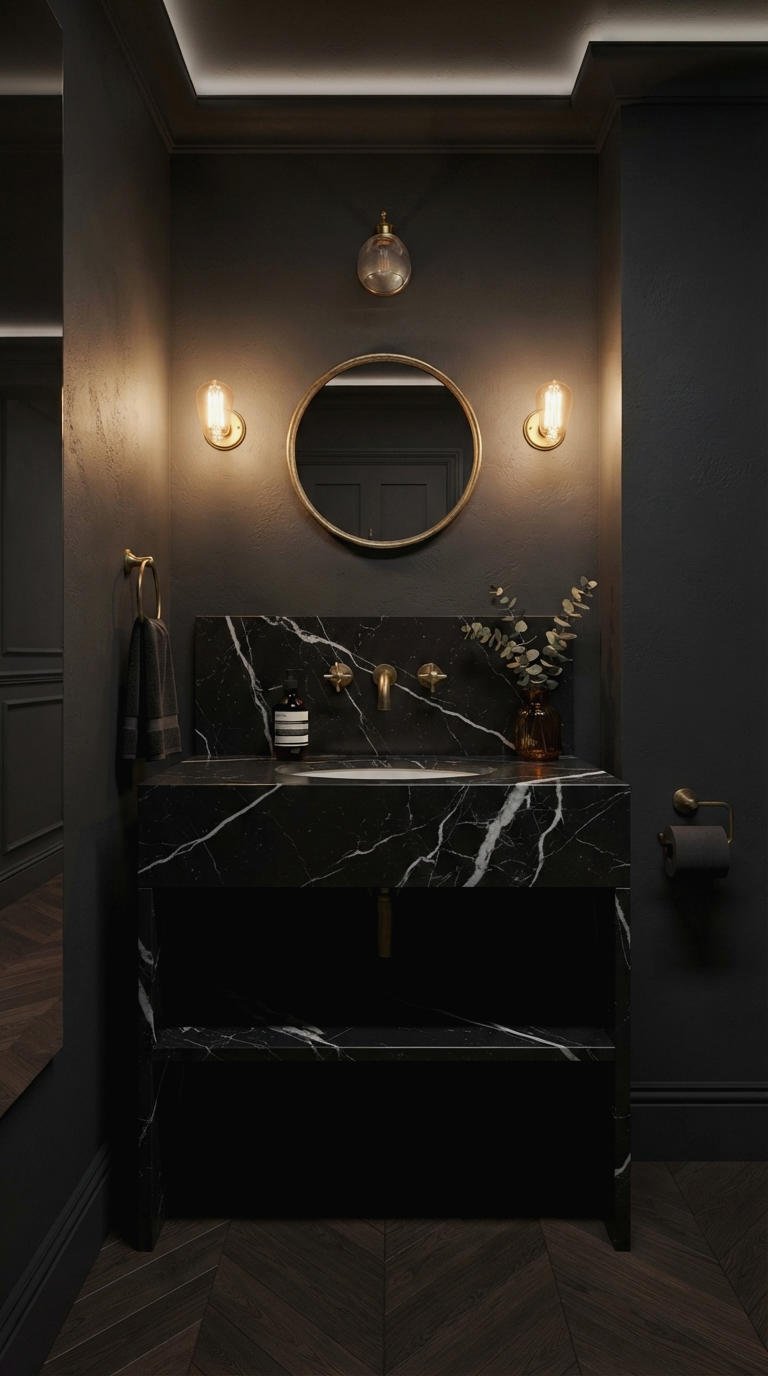 7. Black Marble Bathroom Vanity Drama
