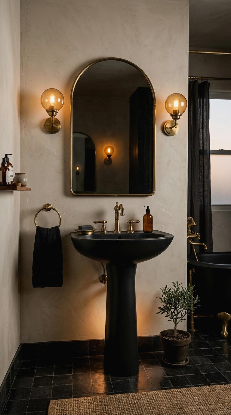 6. Black Pedestal Sink Makes a Statement