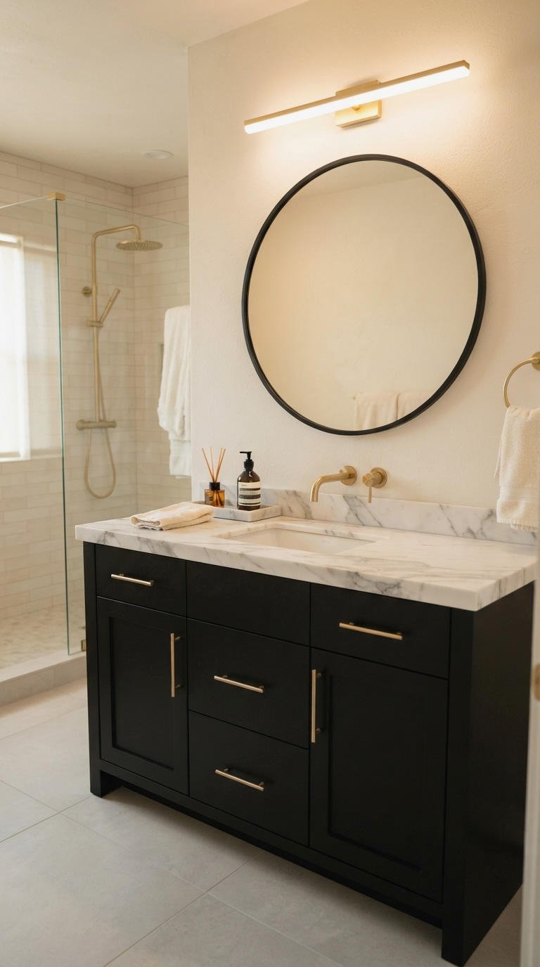 13. Black Vanity With Marble Top