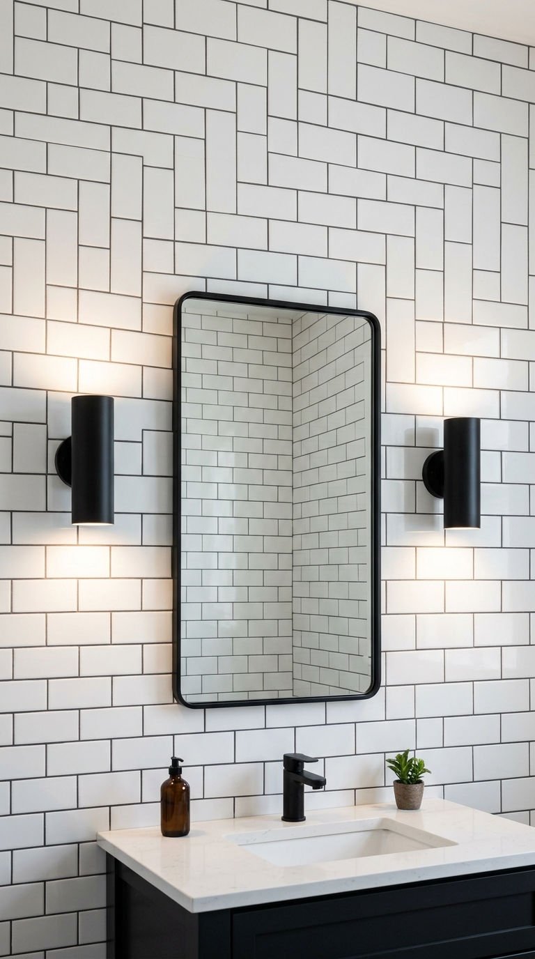22 Bathroom Wall Sconce Picks That Actually Make Sense 8 8. Black Wall Sconces for Bold Bathrooms