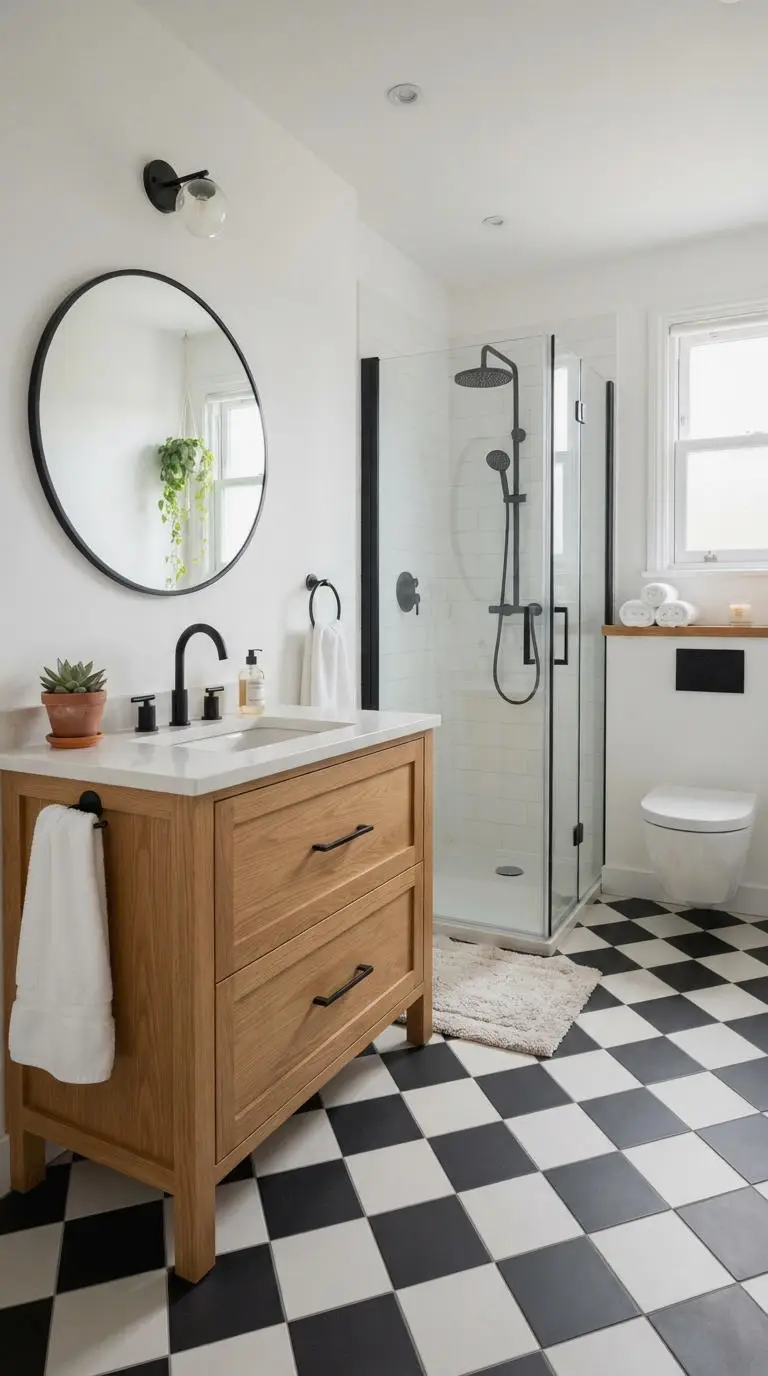 15. Black and White Wood Vanity Bathroom