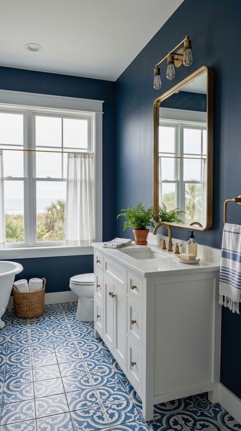 6. Blue Bathrooms and White Vanities
