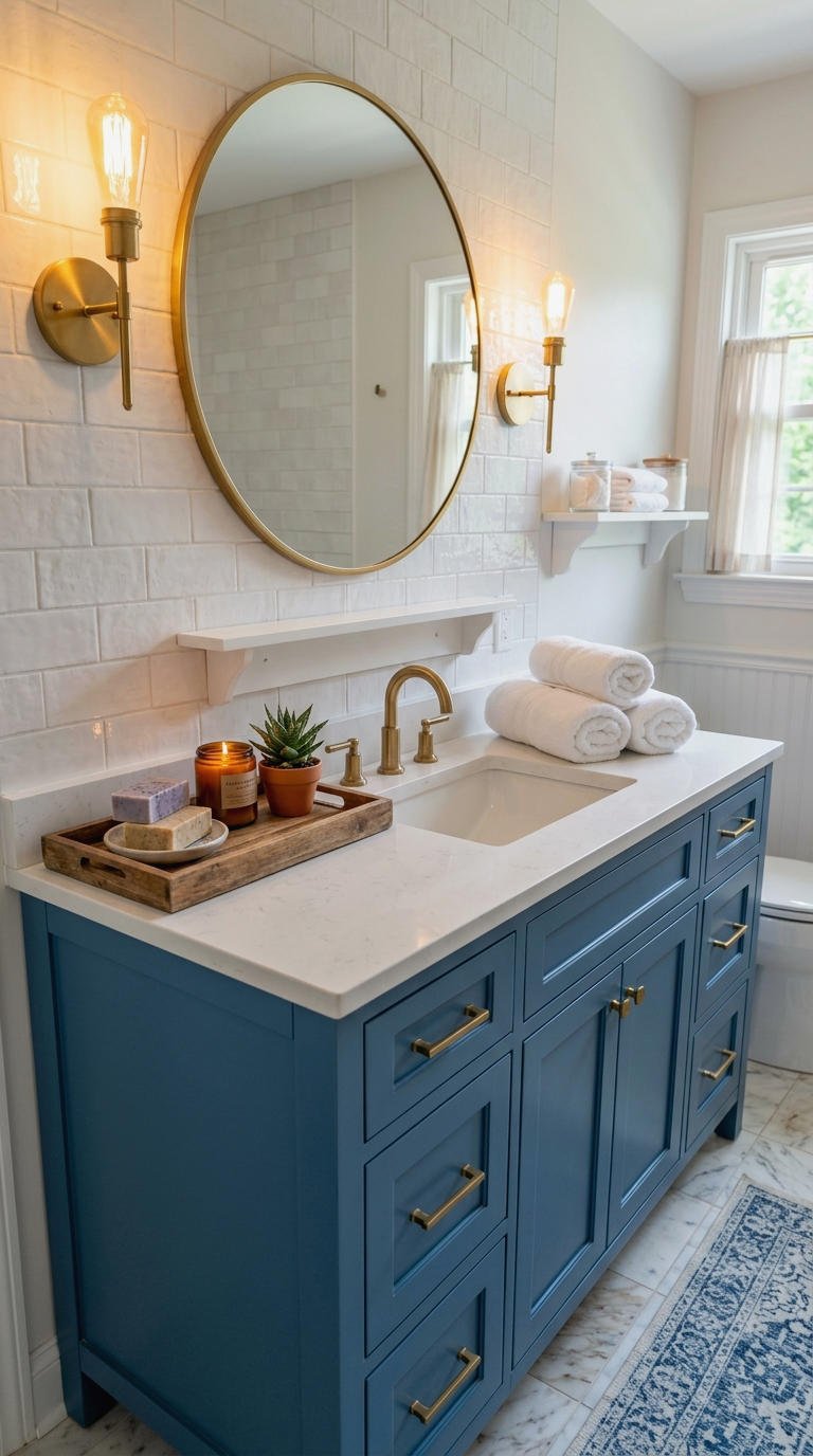 26. Blue Vanity Guest Bathroom Style