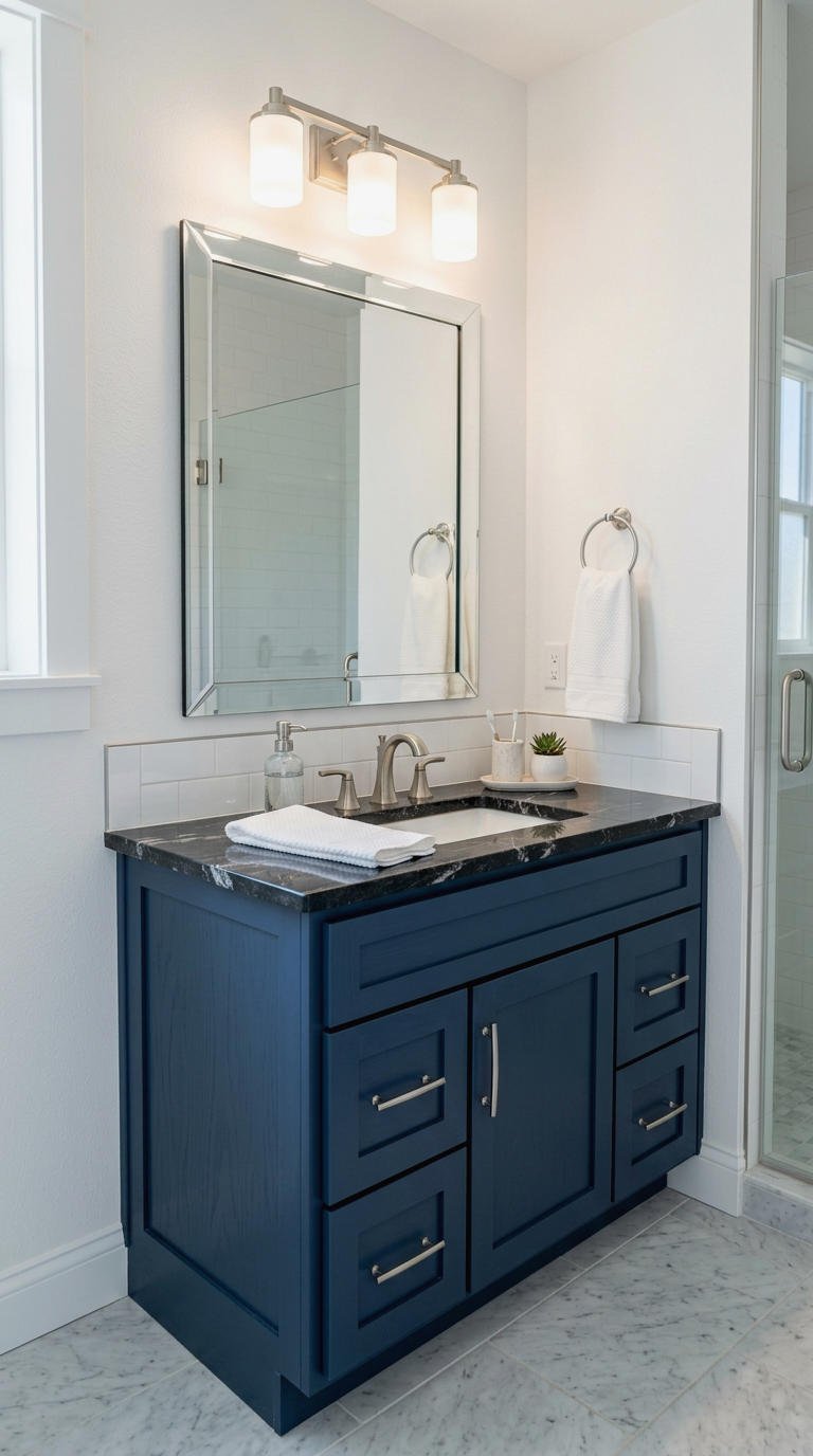 24. Blue Vanity With Black Countertop
