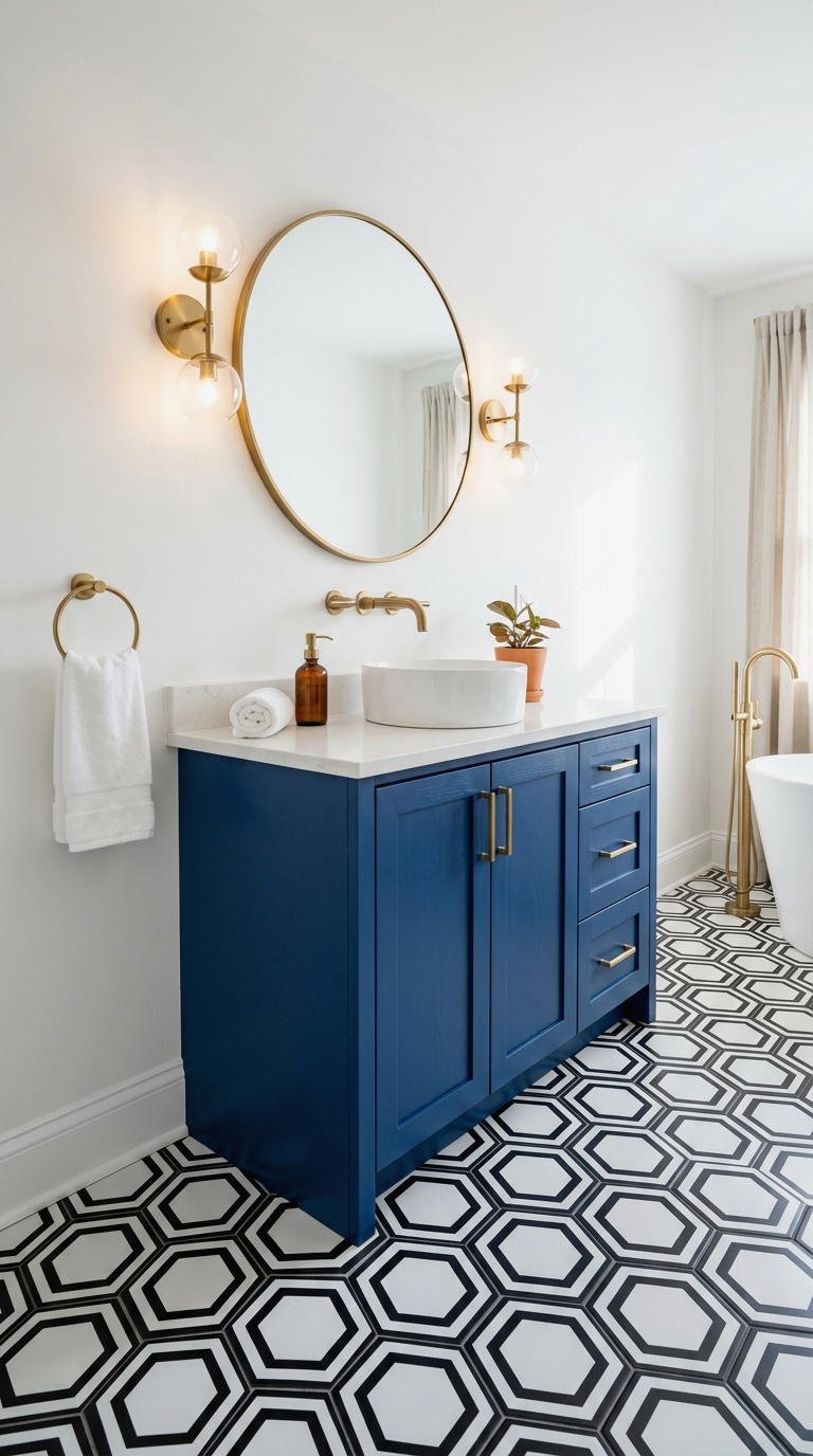 20. Blue Vanity With Geometric Floor