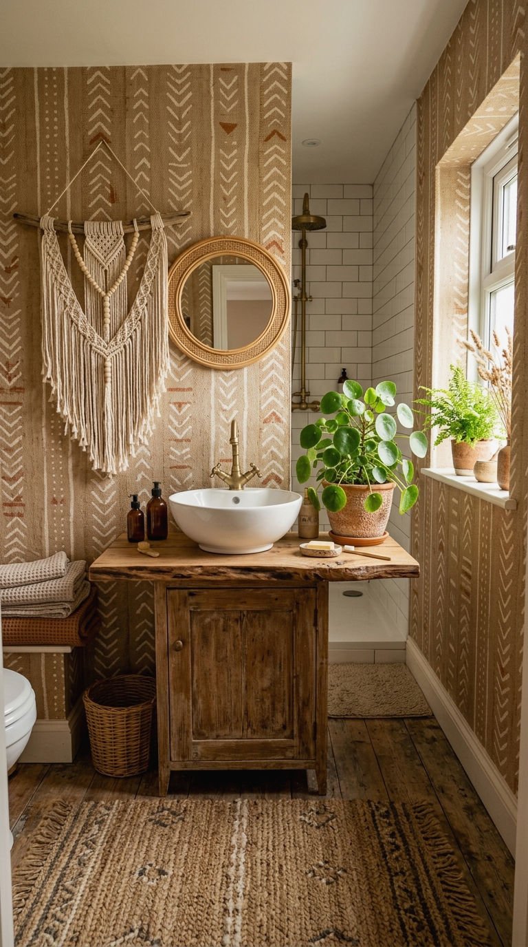 16. Bohemian Small Bathroom Wallpaper