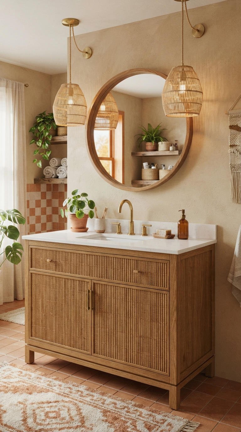 23. Boho Bathroom Vanity Lighting Style
