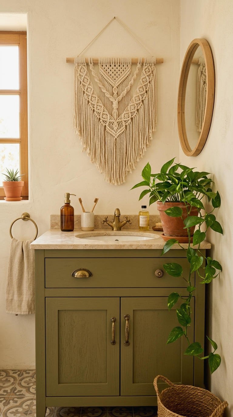19. Boho Green Vanity Decor Touches