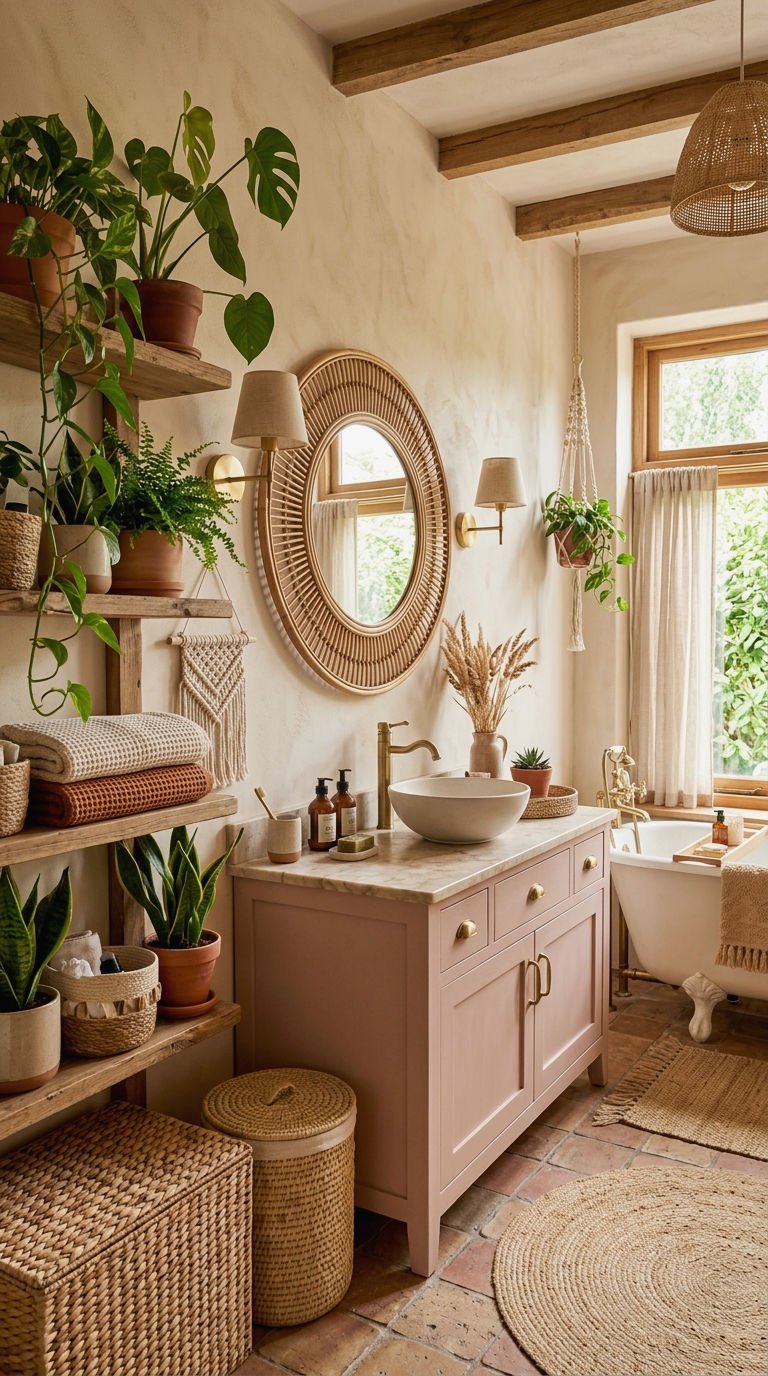 23. Boho Pink Vanity Style