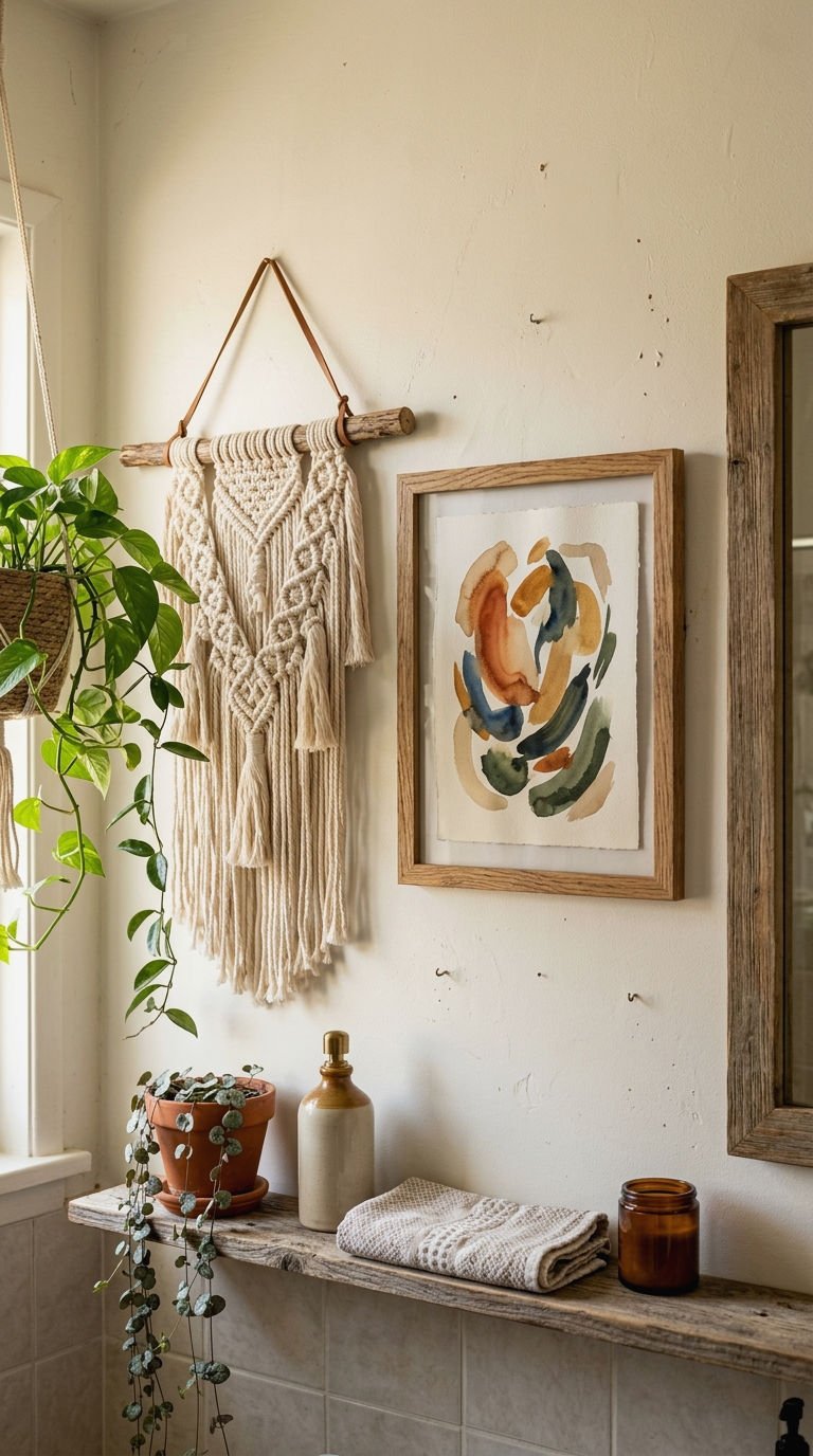 12. Boho and Eclectic Bathroom Art