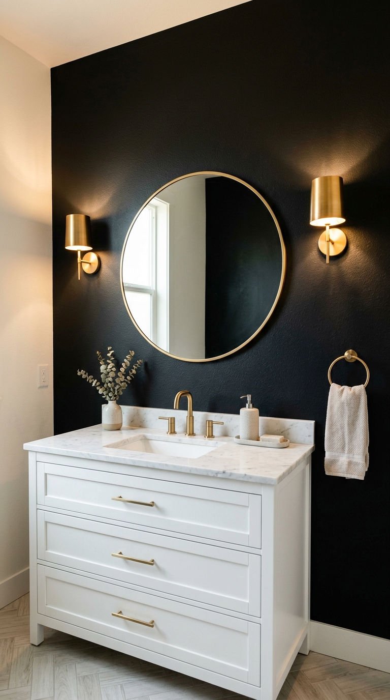 18 Bathroom Accent Wall Ideas That Actually Work 9 9. Bold Black Accent Wall Bathrooms