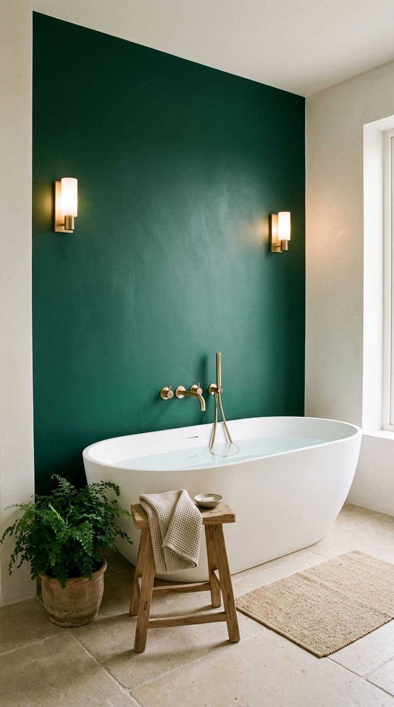 18 Bathroom Accent Wall Ideas That Actually Work 2 2. Bold Green Accent Wall Bathrooms
