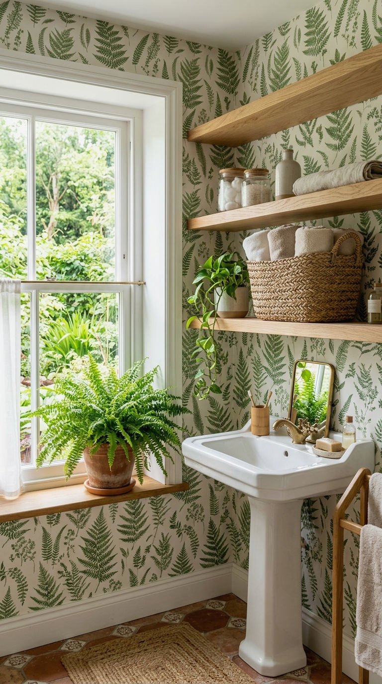 22. Botanical Bathroom Wallpaper Looks