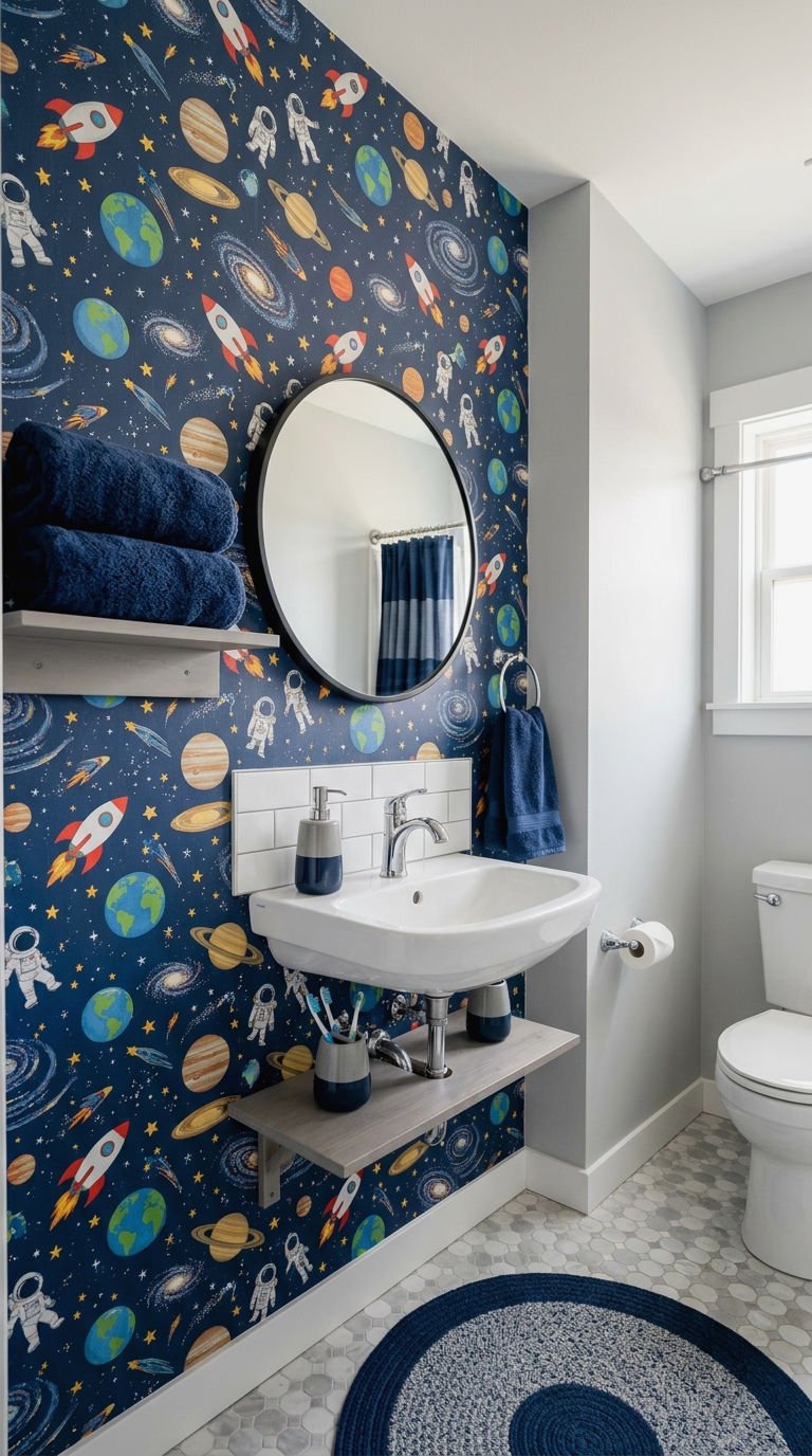 24. Boys Bathroom Wallpaper Looks