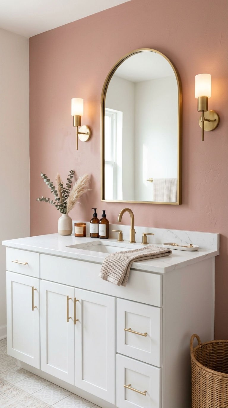 18 Bathroom Accent Wall Ideas That Actually Work 17 17. Brown and Pink Accent Walls