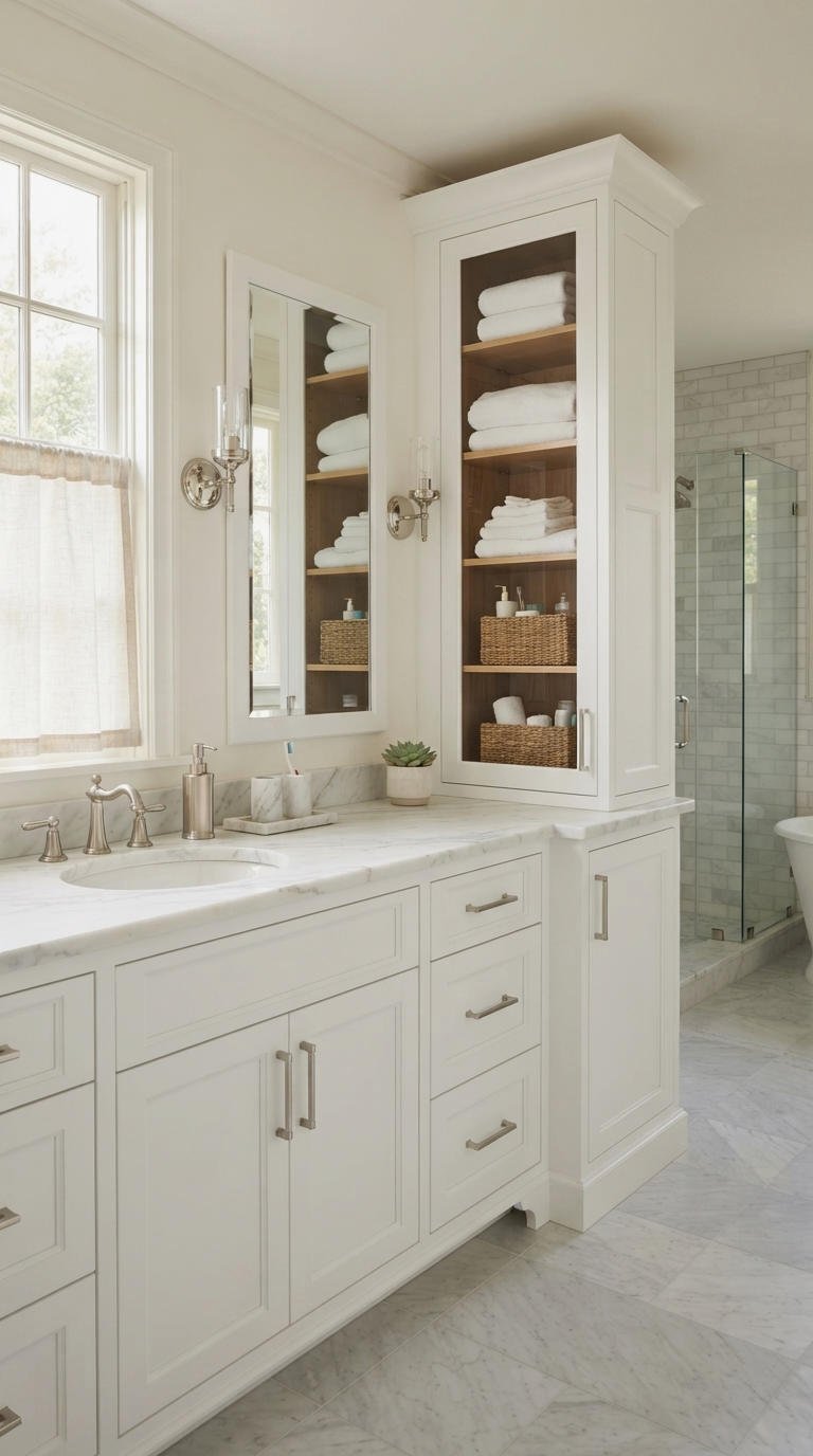 1. Classic Bathroom Vanity With Storage Tower