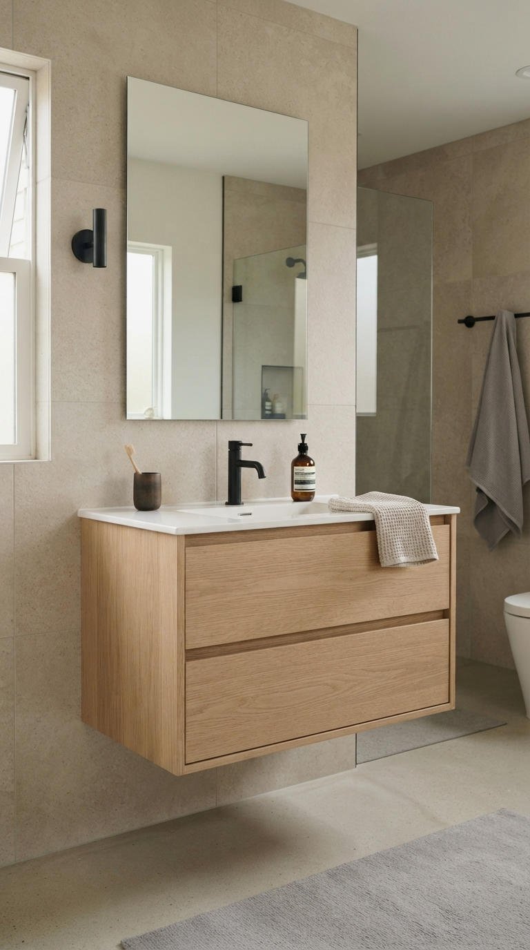 12. Clean Modern Bathroom Vanity With Storage