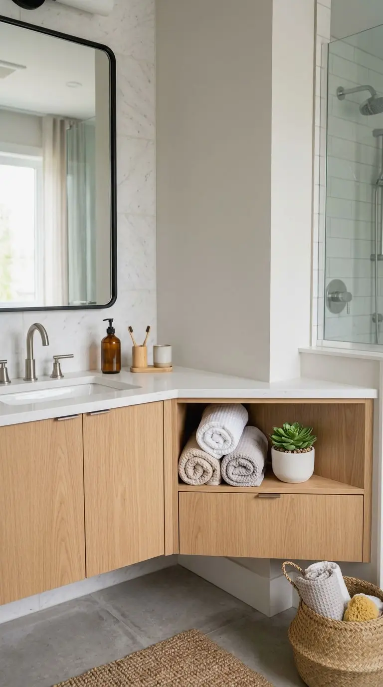 14. Corner Vanity With Open Shelf