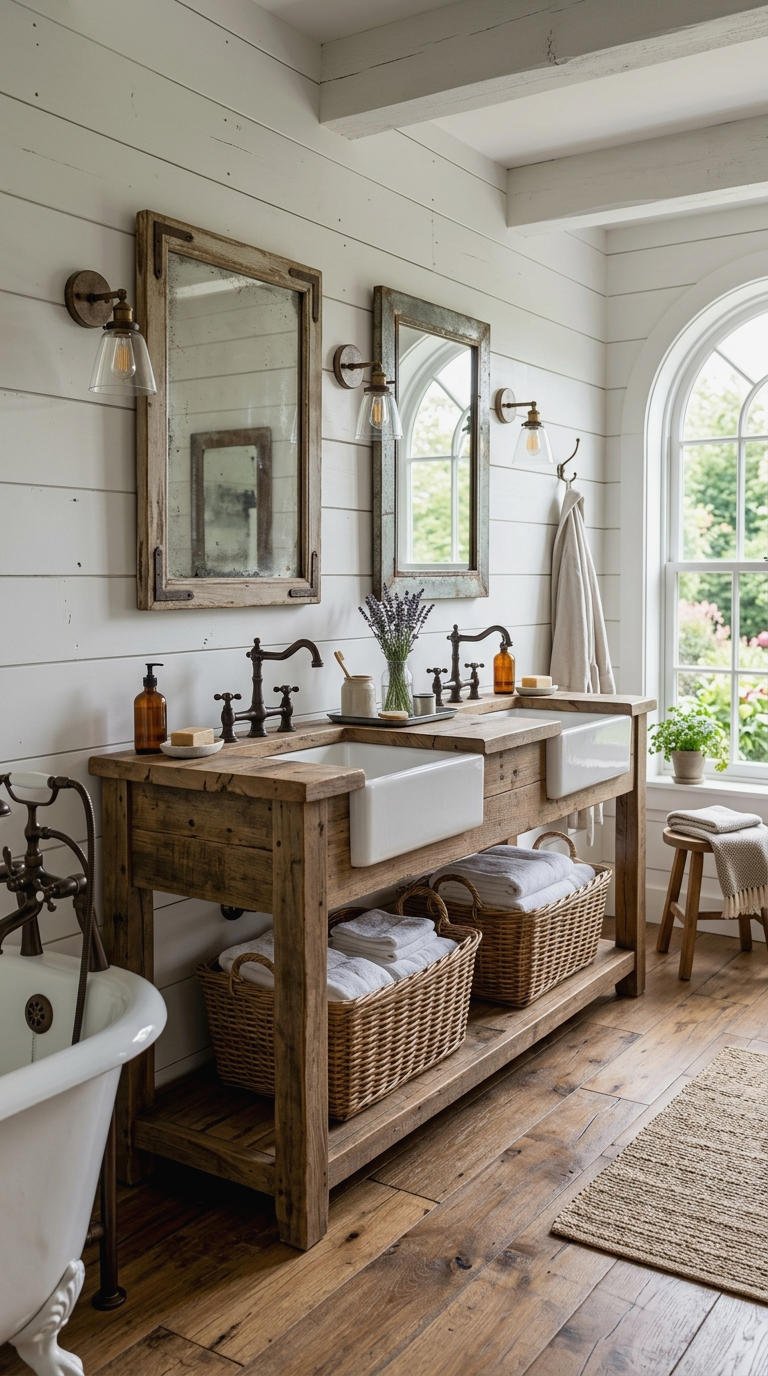 13. Cozy Rustic Farmhouse Double Sink Vanity