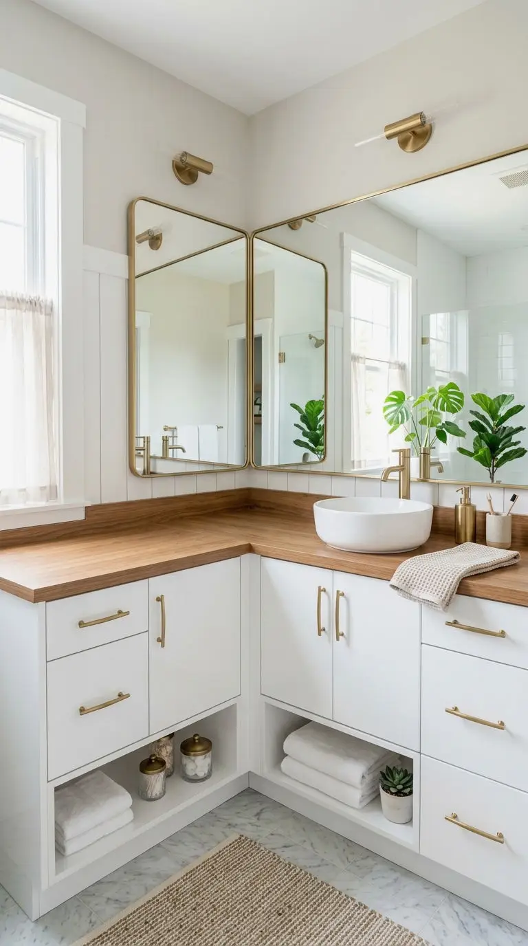 11. Crisp White Corner Vanity
