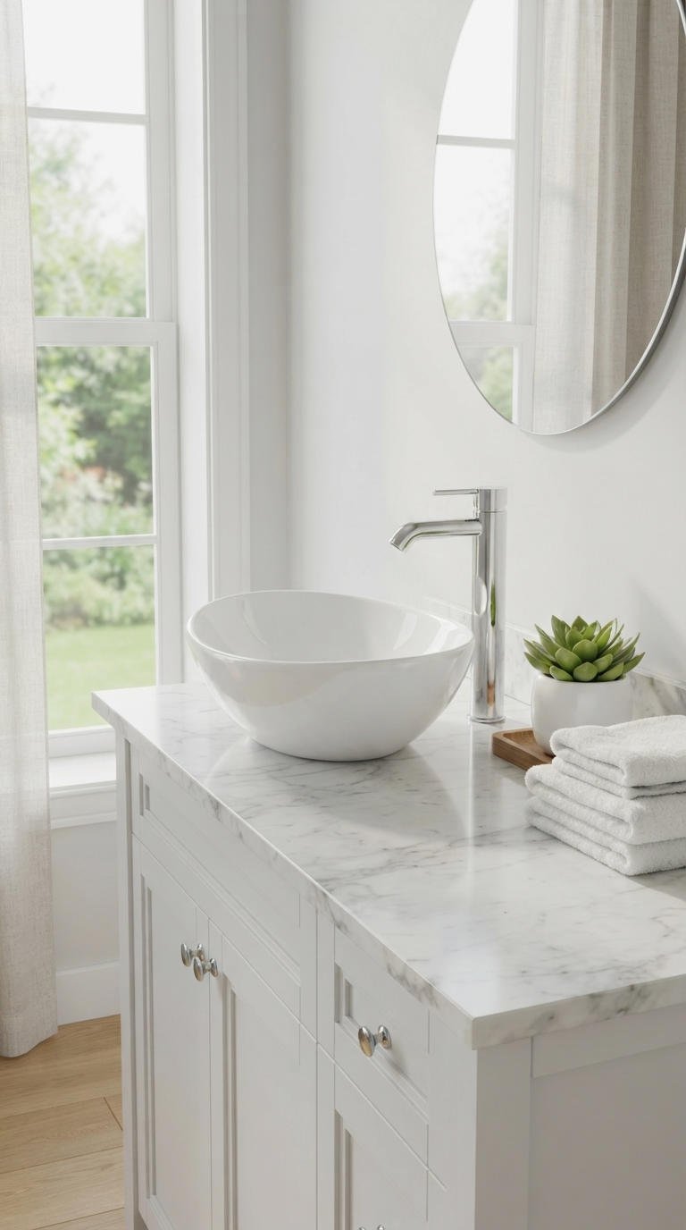 4. Crisp White Vessel Sink Bathroom
