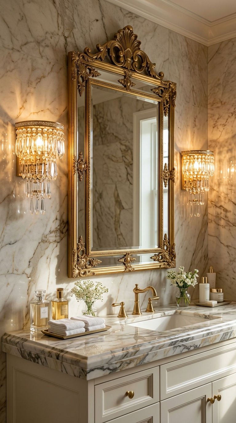 22 Bathroom Wall Sconce Picks That Actually Make Sense 12 12. Crystal Wall Sconces for Glamorous Bathrooms