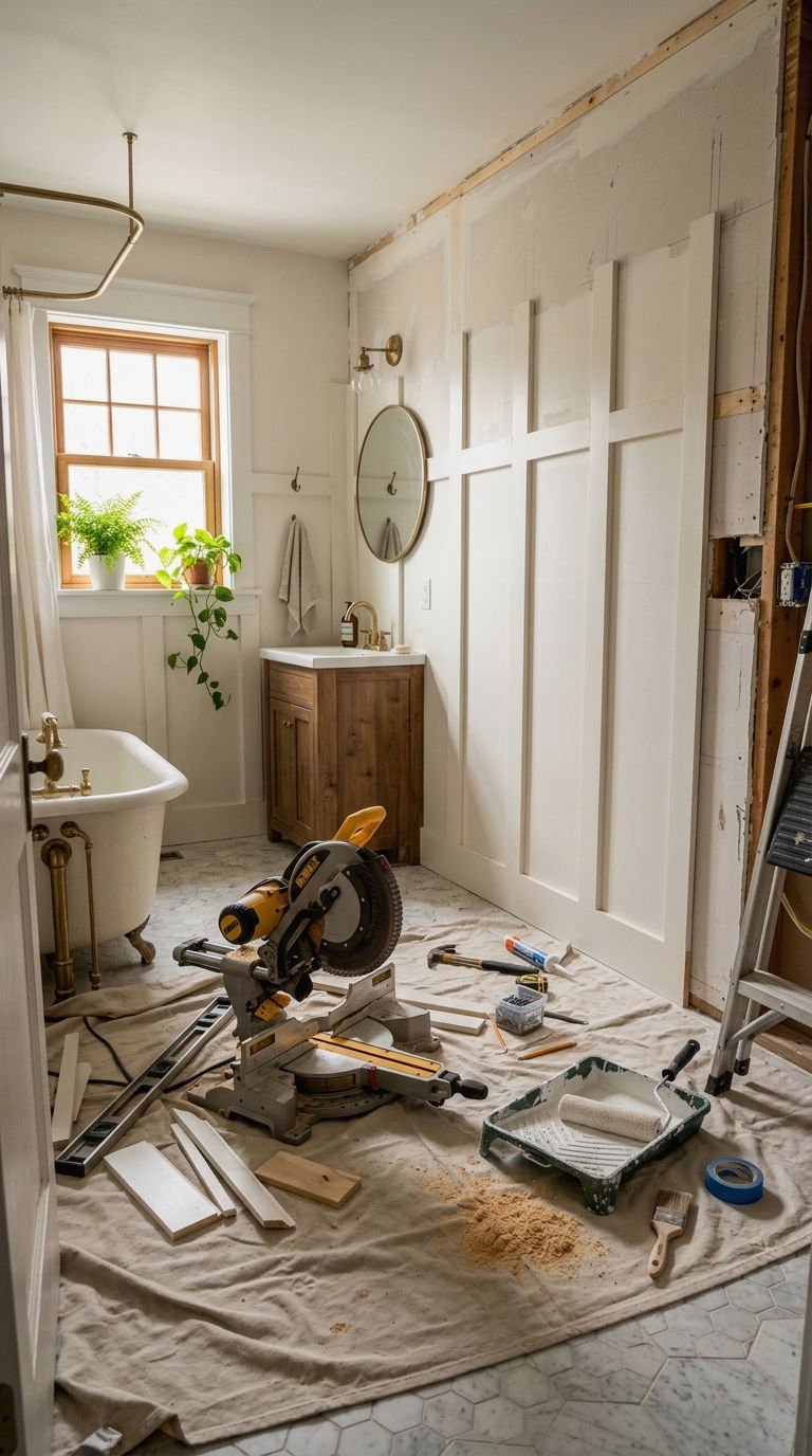 1. DIY Board and Batten Bathroom Wall