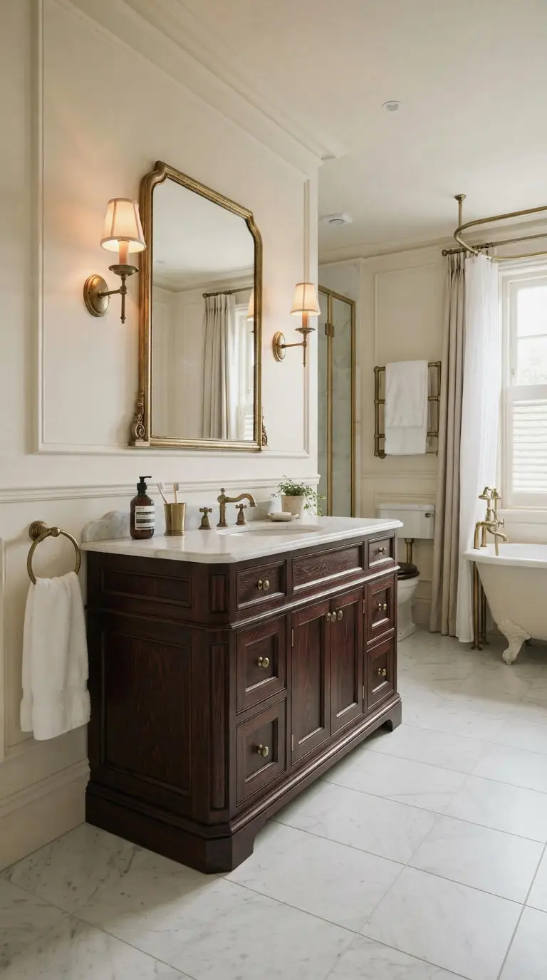 9. Wood Vanity With Marble Top