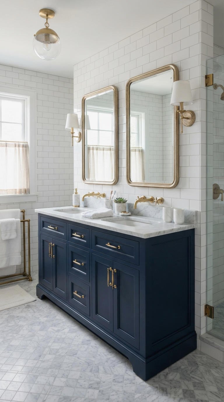 15. Deep Navy Blue Double Sink Vanity