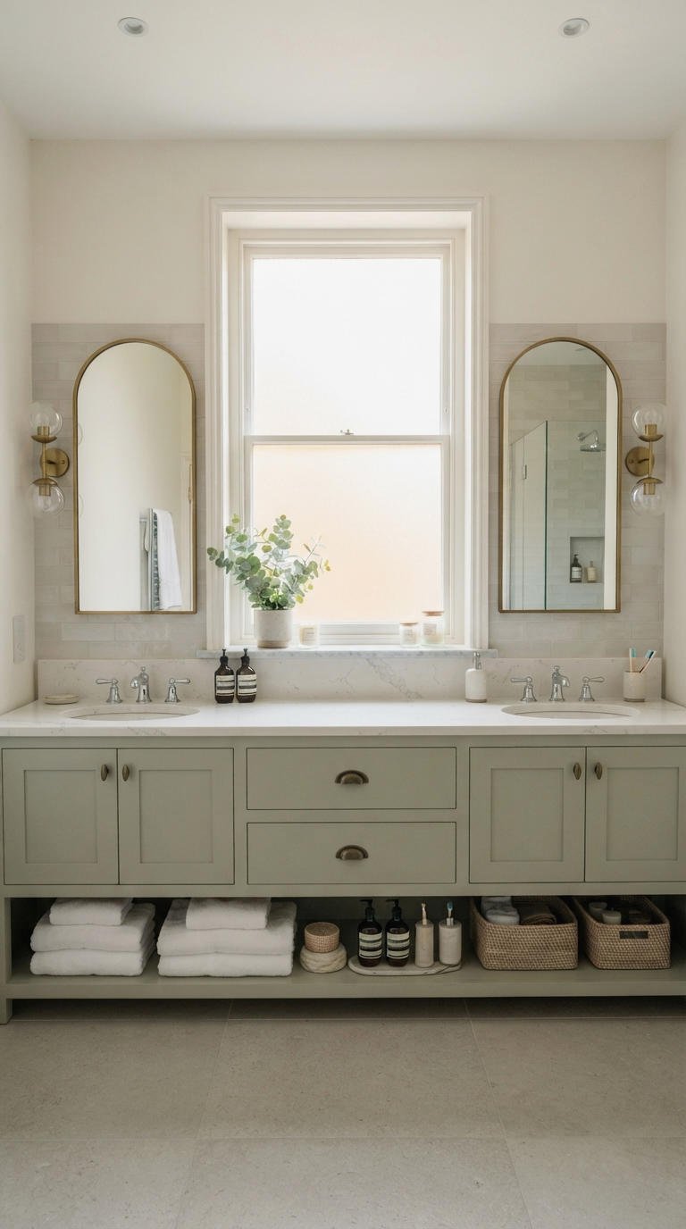 28. Double Sink Vanity Under a Window