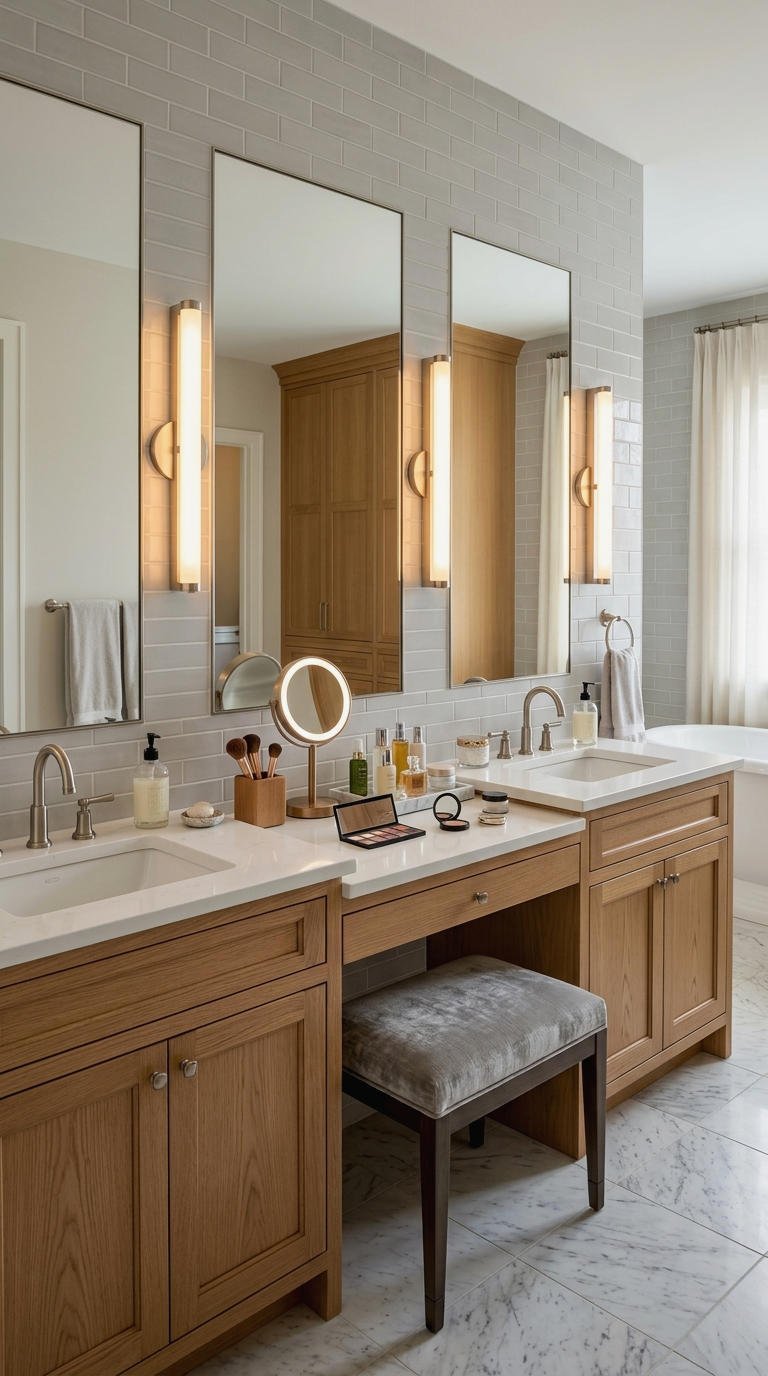 12. Double Sink Vanity With Makeup Seat