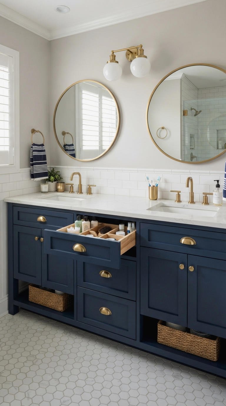 8. Double Sink Vanity With Middle Storage