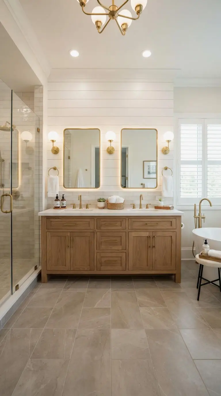 8. Double Sink Wood Vanity Bathroom