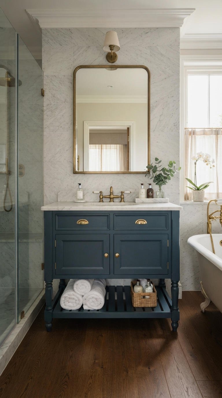 28. Elegant Marble Vanity Cabinet Style