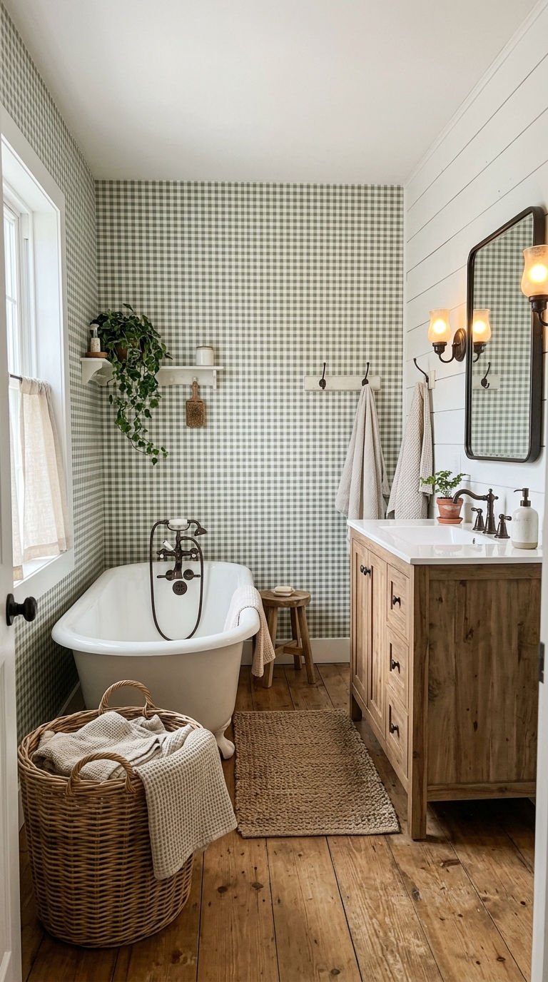 14. Farmhouse Bathroom Wallpaper Inspiration