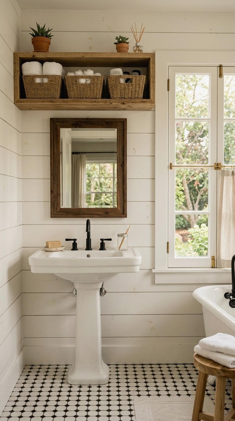 4. Farmhouse Bathroom With Pedestal Sink Charm