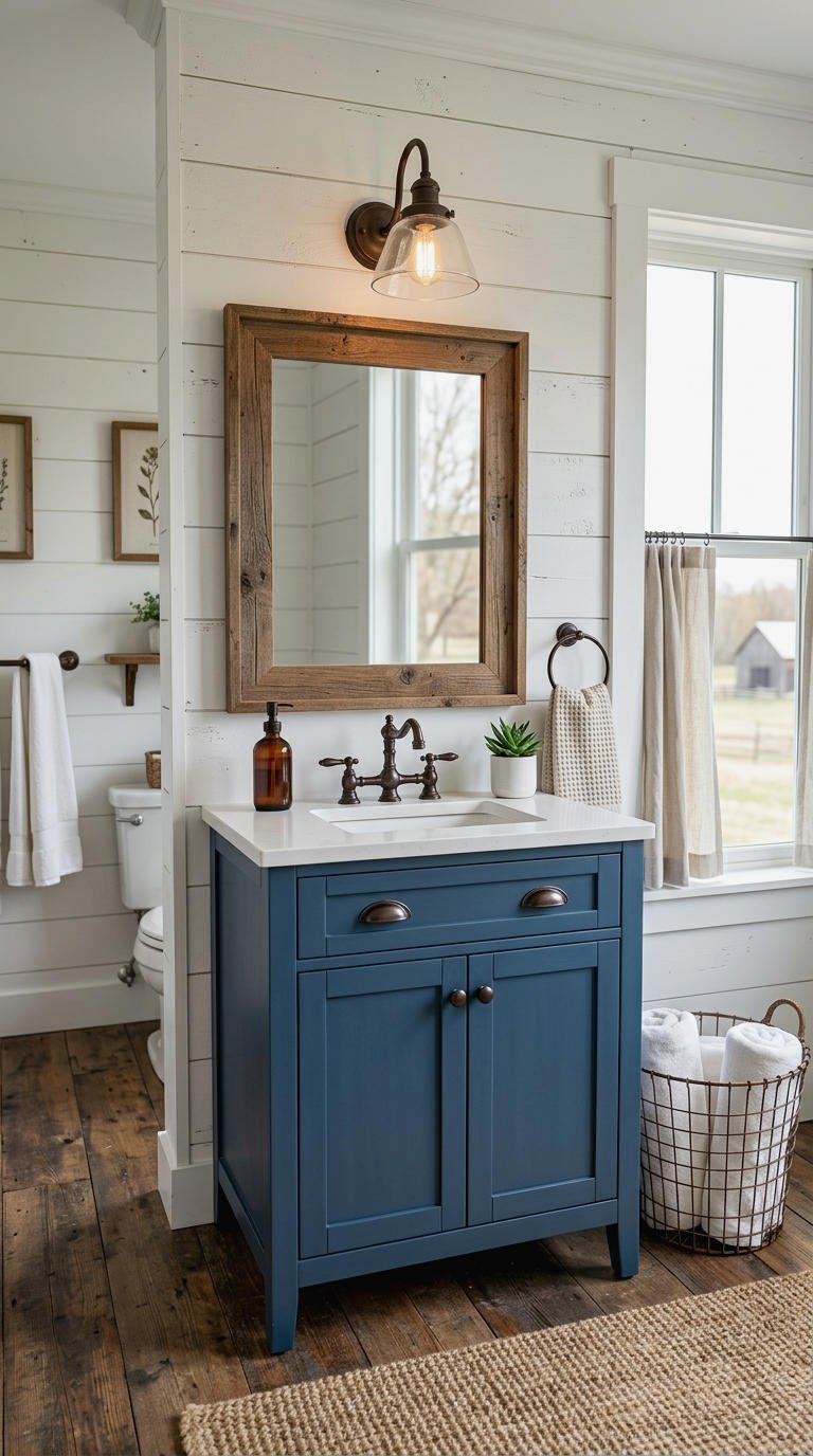 12. Farmhouse Blue Vanity With Shiplap