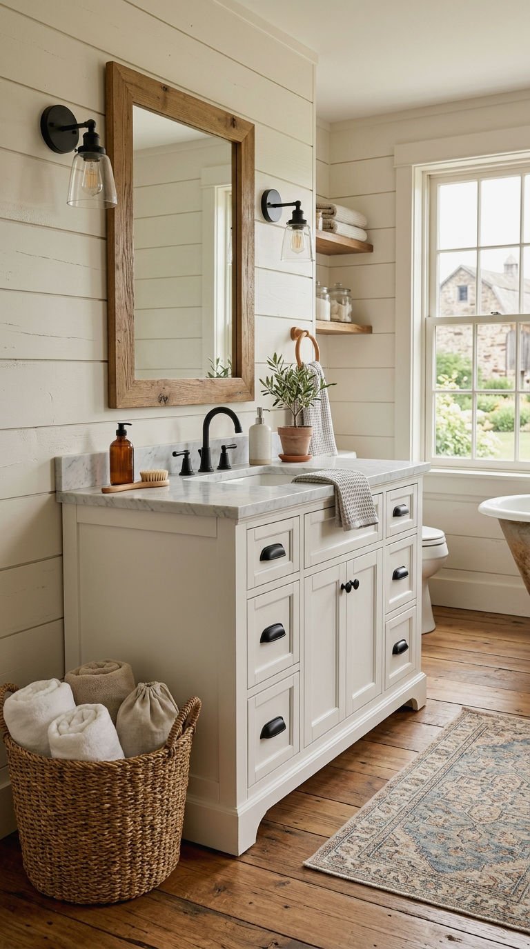 11. Farmhouse Style White Vanities