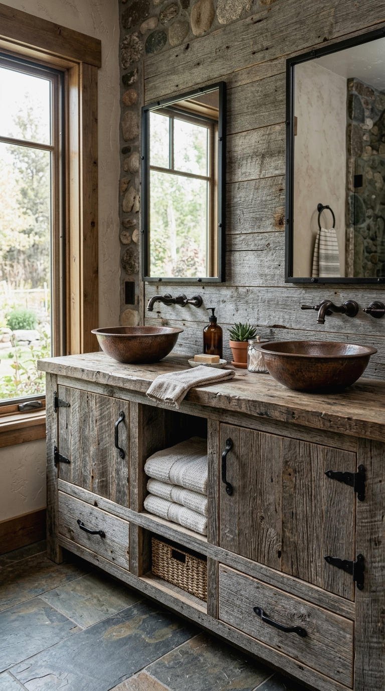 8. Farmhouse Vanity With Barnwood Accents