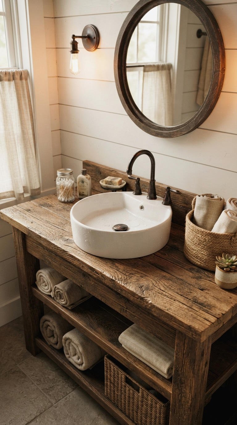 5. Farmhouse Vessel Sink Bathroom Charm