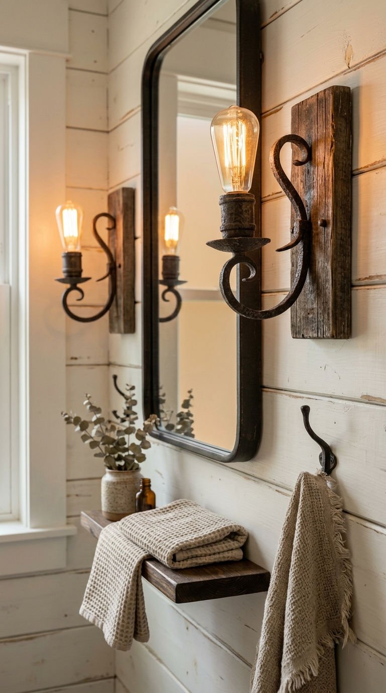 22 Bathroom Wall Sconce Picks That Actually Make Sense 11 11. Farmhouse Wall Sconces for Cozy Bathrooms