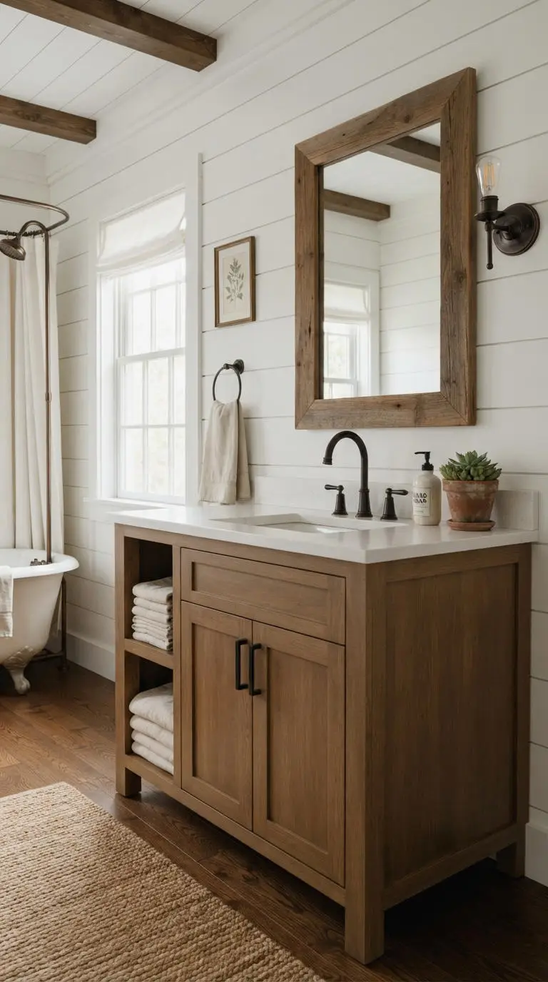 12. Farmhouse Wood Vanity Bathroom Style