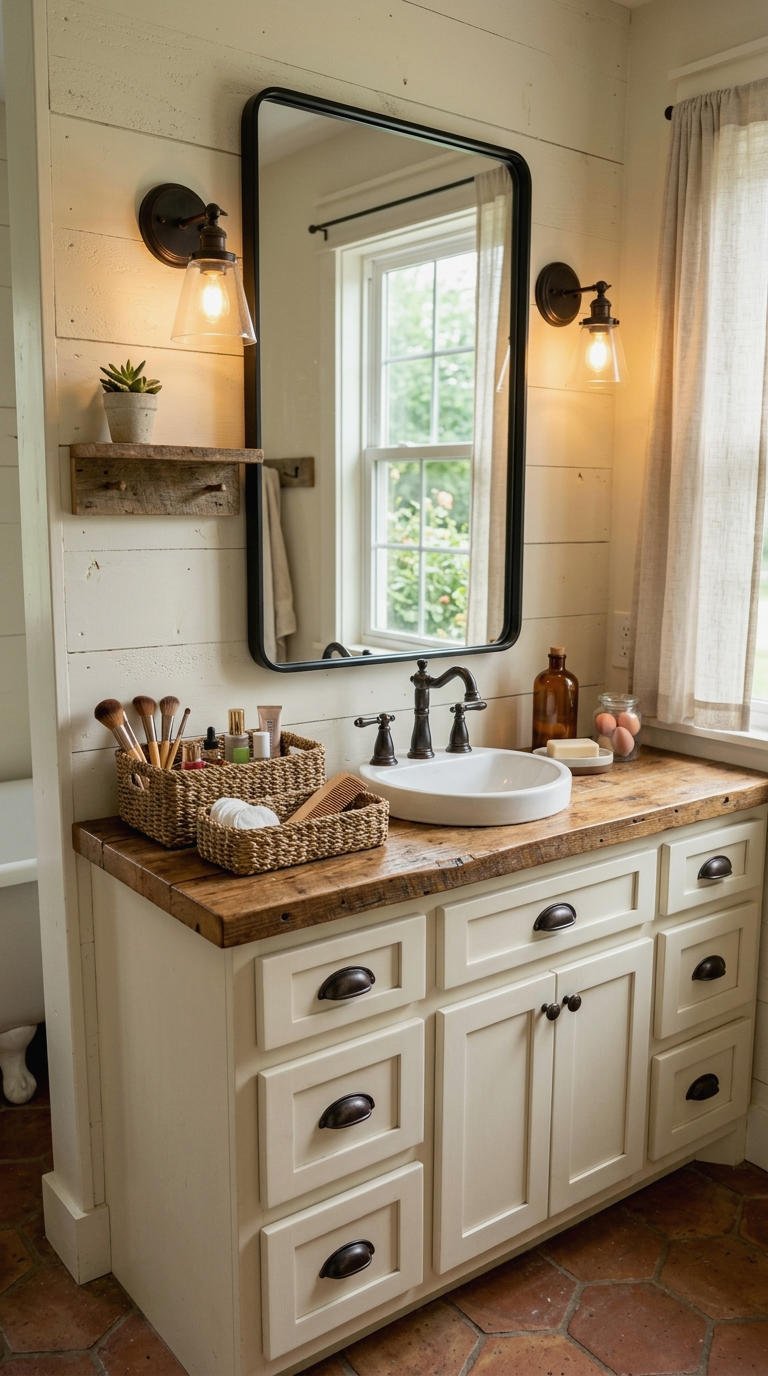 11. Farmhouse and Rustic Makeup Vanity