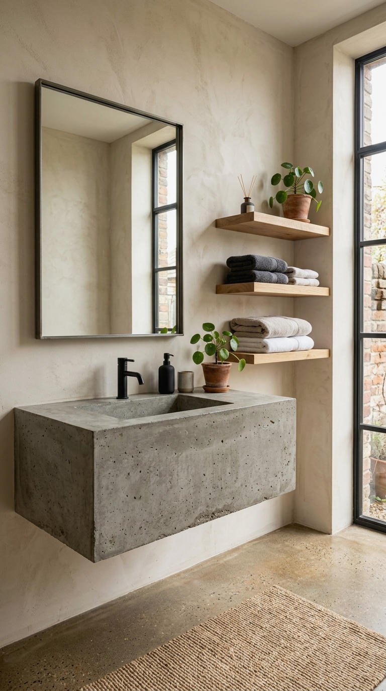 18. Floating Concrete Vanity with Industrial Edge